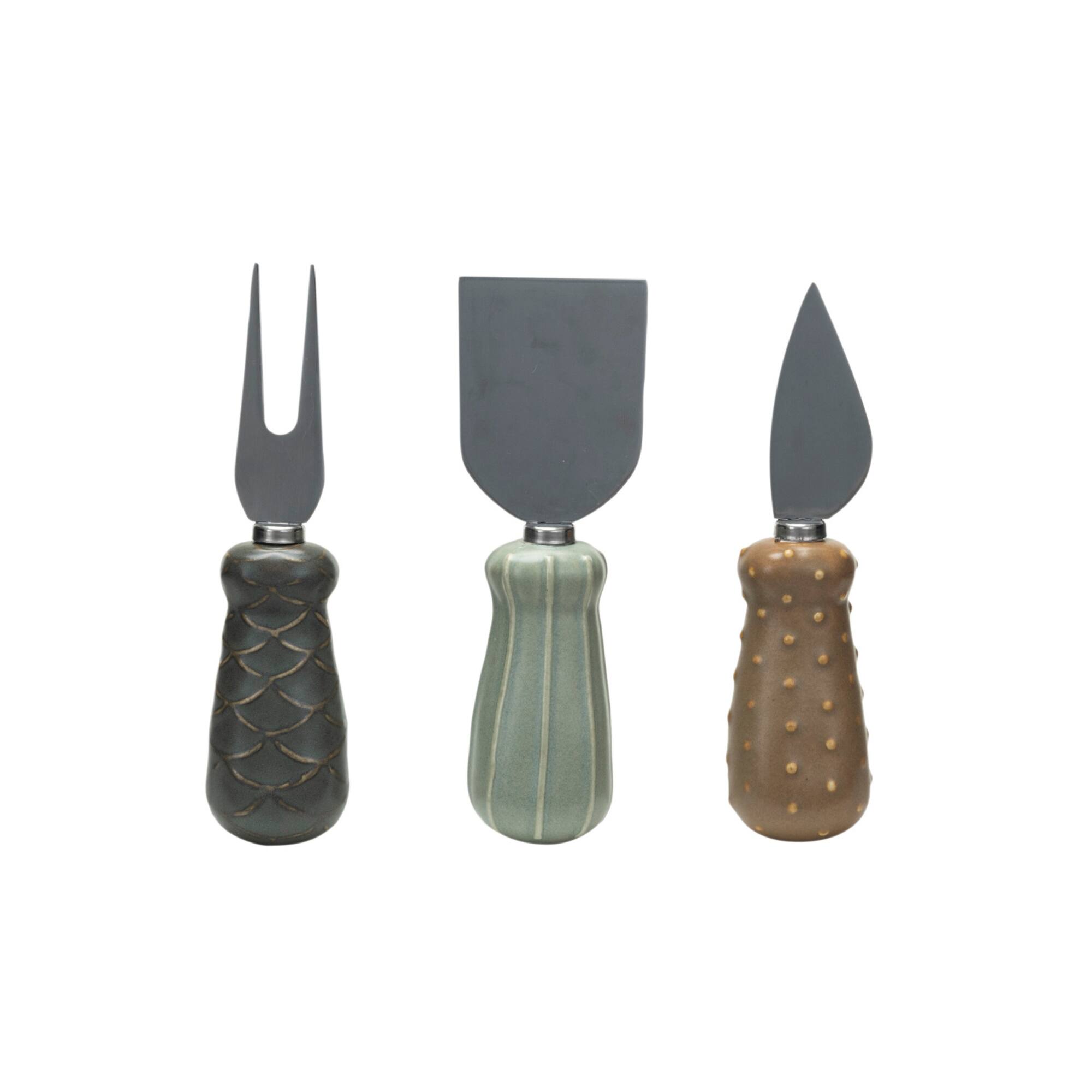 Hello Honey® 5.75" Multicolor Stainless Steel Cheese Knives with Stoneware Handle